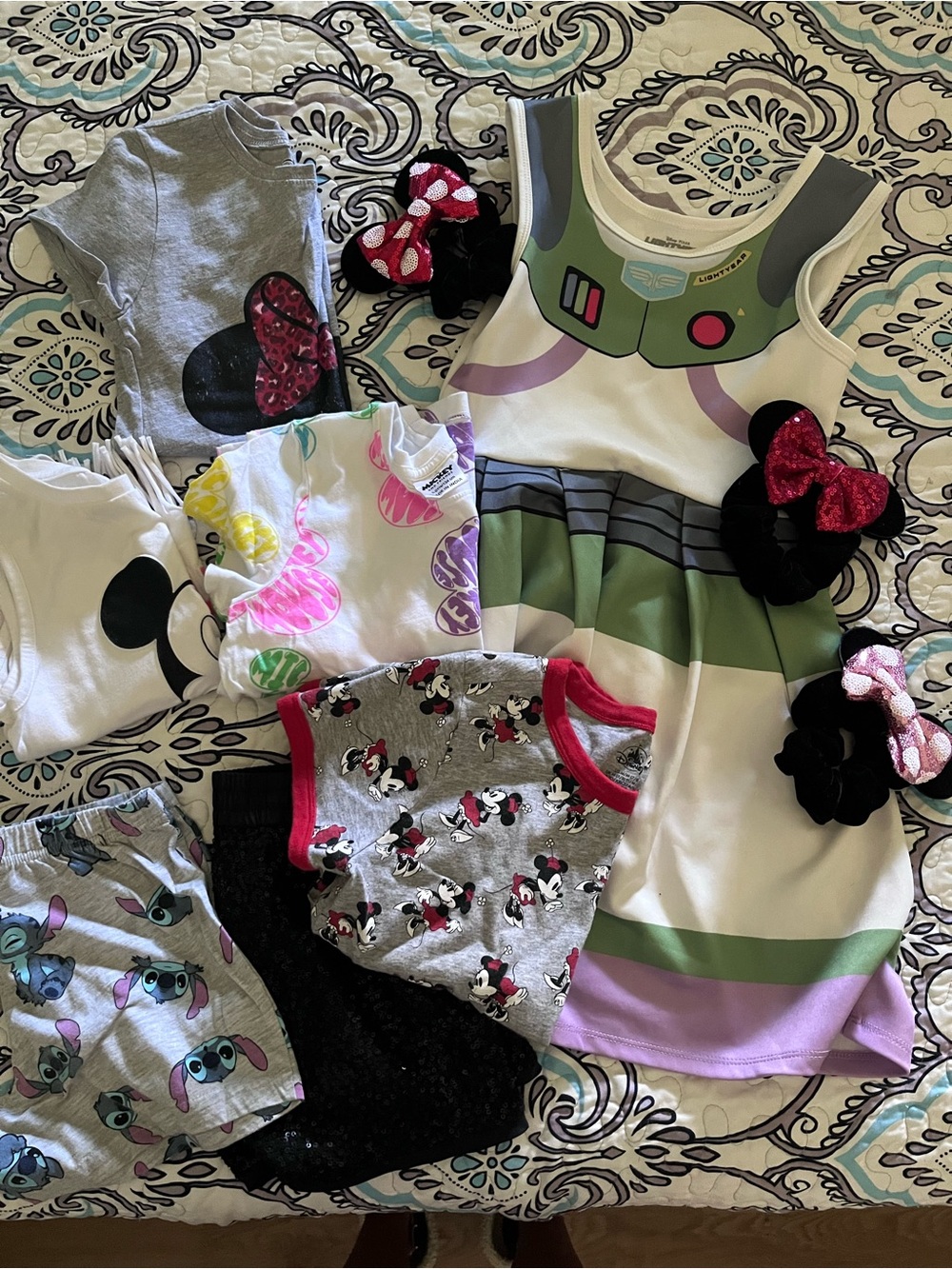 Disney Girls White, Green & Purple Buzz Lightyear Dress with Minnie Tops